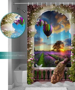 Animal and Floral Spring Decor Shower Curtain with Peacock Print