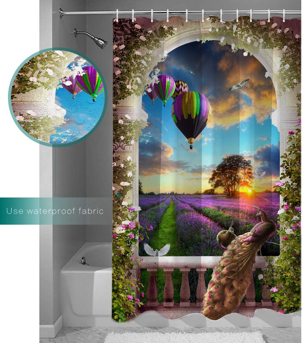 Animal and Floral Spring Decor Shower Curtain with Peacock Print
