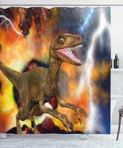 Animal-Themed Dinosaur Shower Curtain With A Cute And Playful Design For A Fun Bathroom Decor