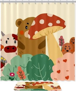 Animals Mushroom Forest Bathroom Set With Waterproof Fabric Shower Curtain
