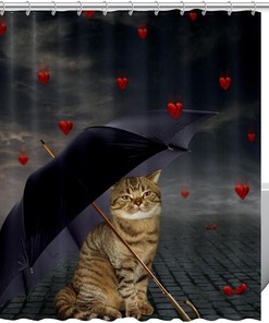 Animals With Umbrella Heart Shower Curtain - Cute And Funny Bathroom Decor