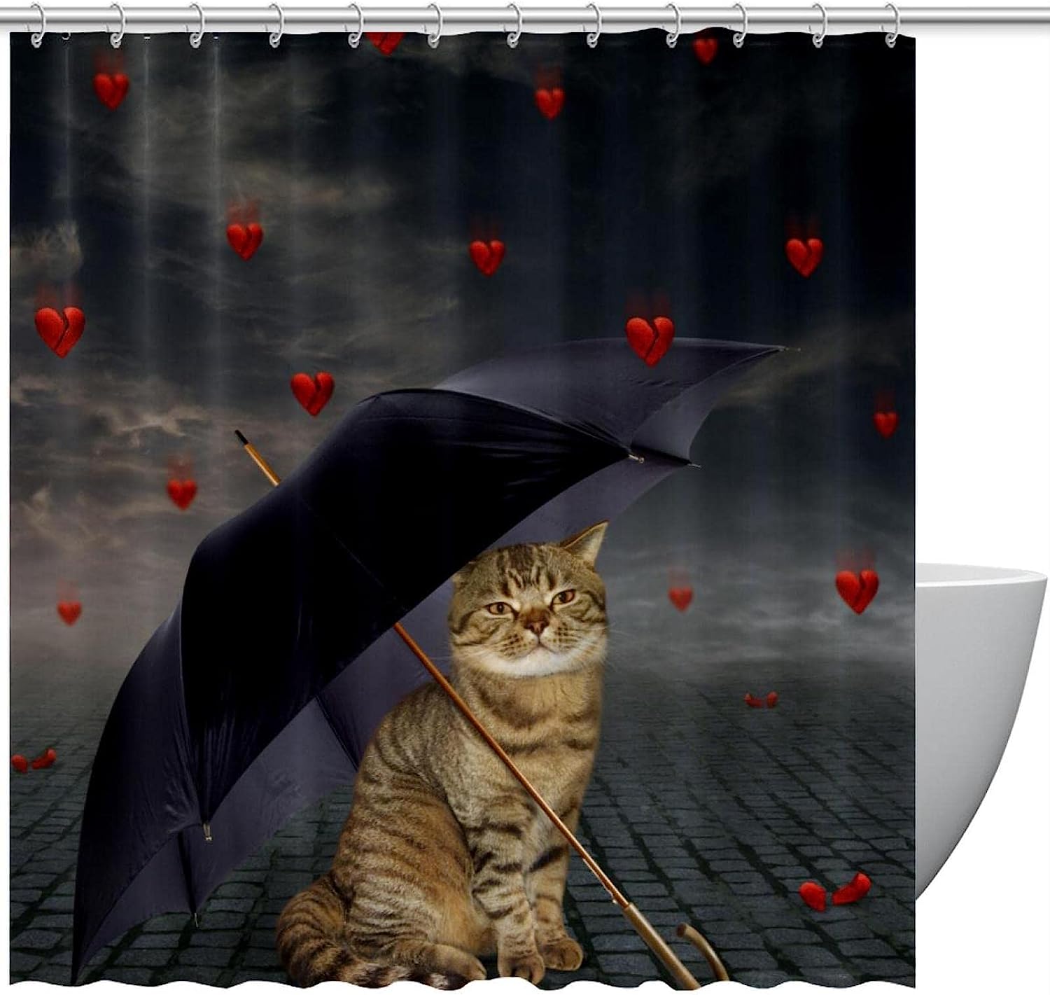 Animals With Umbrella Heart Shower Curtain - Cute And Funny Bathroom Decor