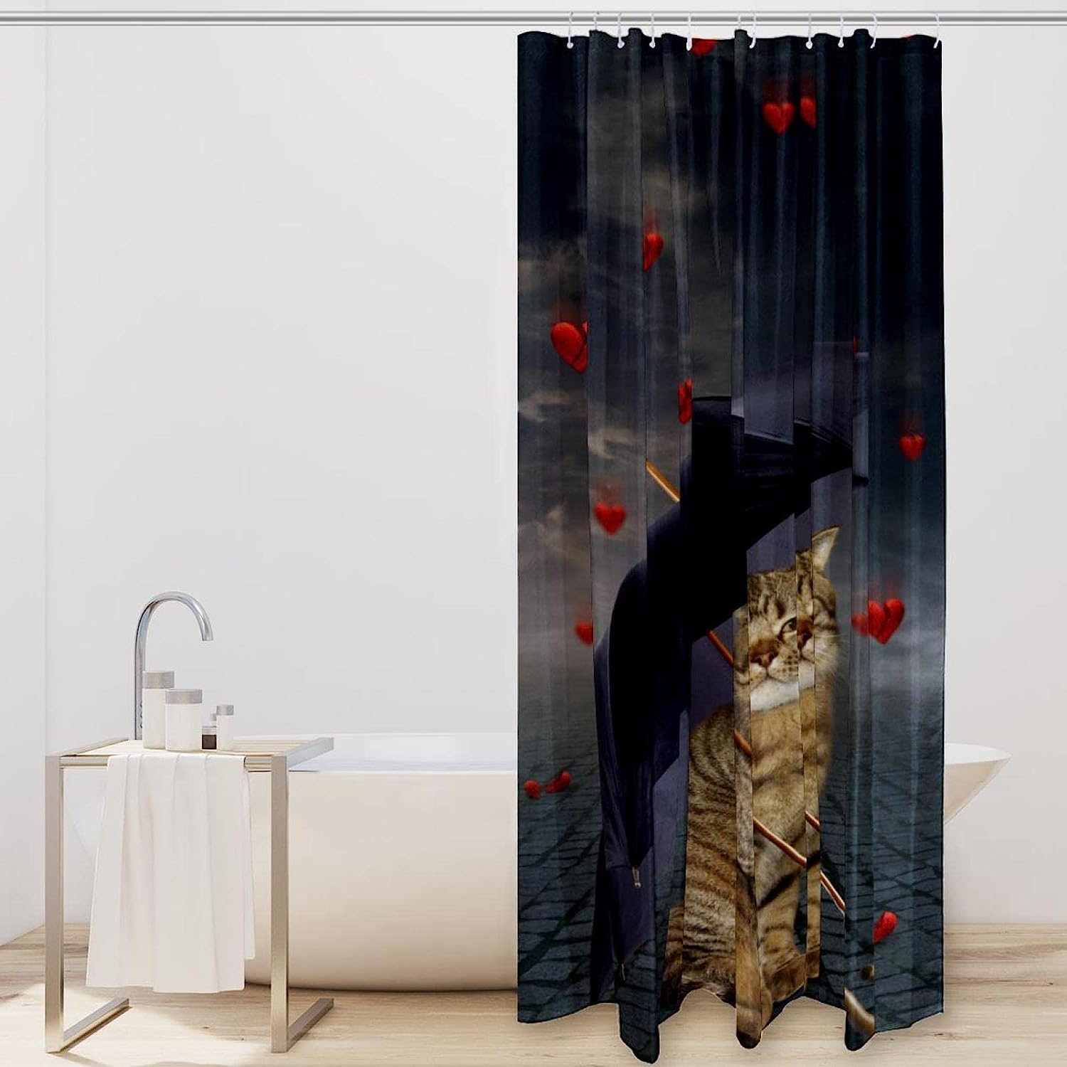 Animals With Umbrella Heart Shower Curtain - Cute And Funny Bathroom Decor