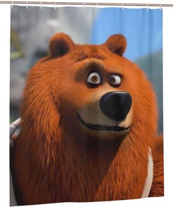 Animated Waterproof Grizzly Bear Shower Curtain for Fun Bathroom Decor