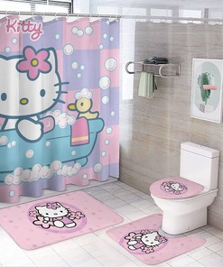 Anime Cat Shower Curtain And Accessories For Cartoon Lovers