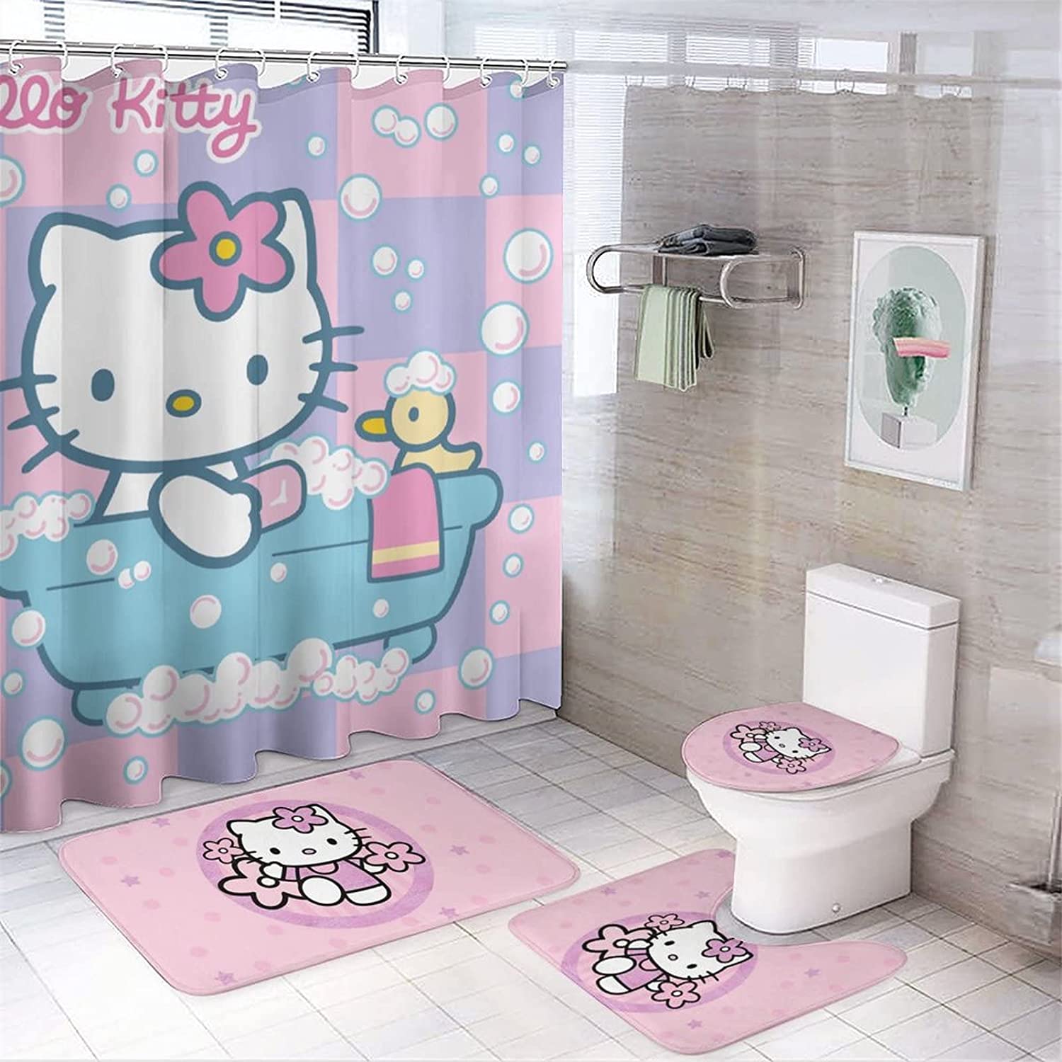 Anime Cat Shower Curtain And Accessories For Cartoon Lovers