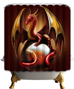 Anime Red Dragon Queen Fabric Shower Curtain for Fans of Fantasy