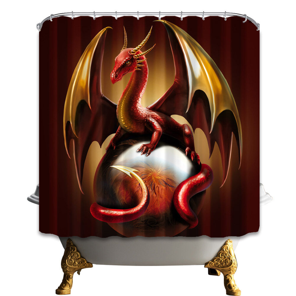 Anime Red Dragon Queen Fabric Shower Curtain for Fans of Fantasy