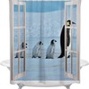 Antarctic Penguin Window View Shower Curtain, Waterproof Bathroom Curtain Set