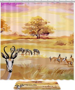 Antelope Zebra Kids Bathroom Shower Curtain Luxury Shower Curtain Set Waterproof Washable