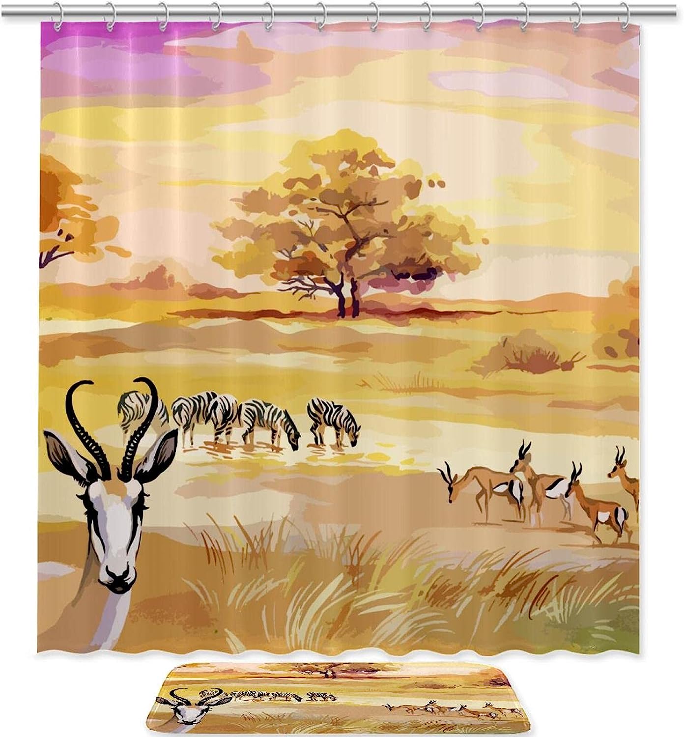 Antelope Zebra Kids Bathroom Shower Curtain Luxury Shower Curtain Set Waterproof Washable