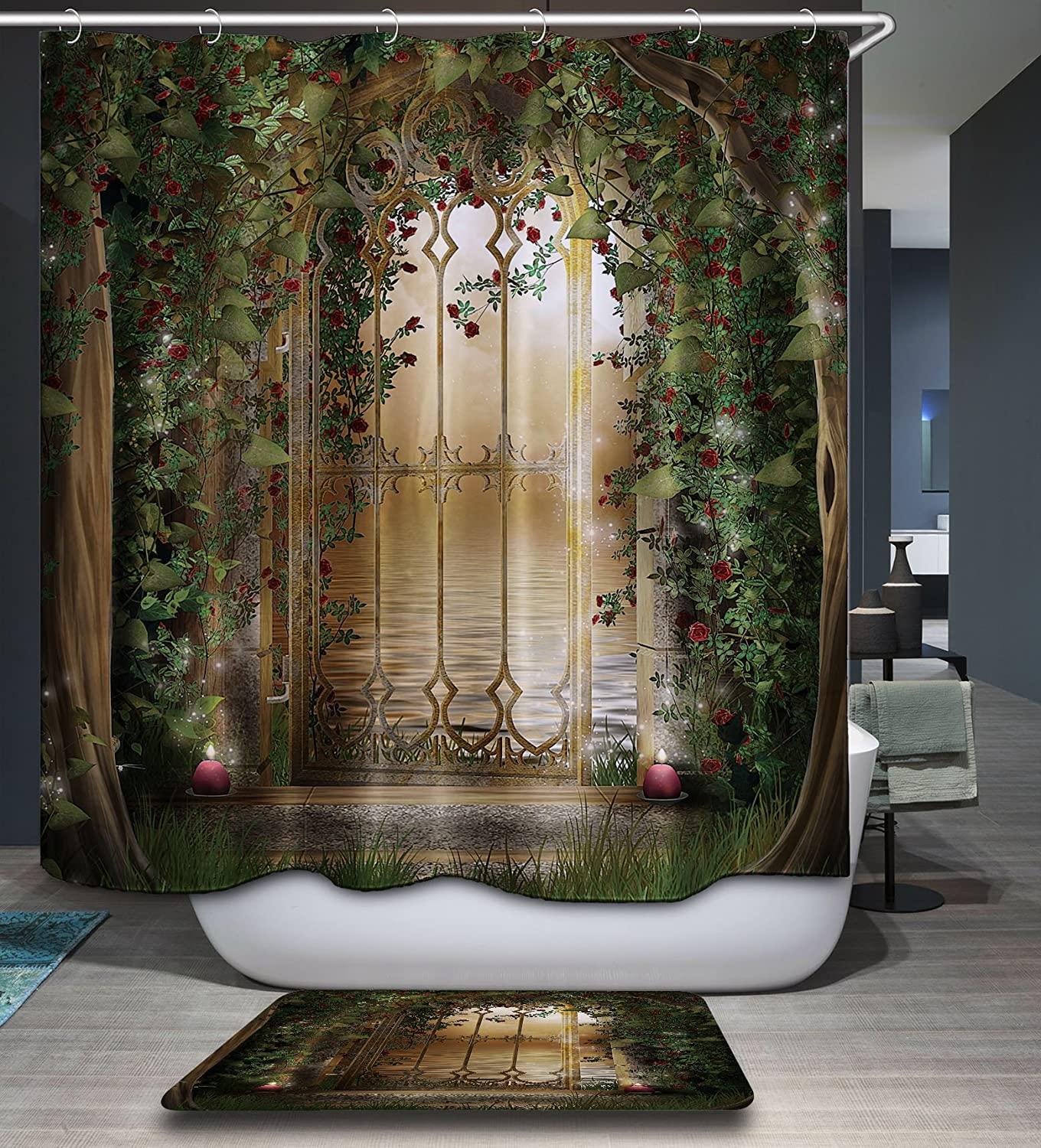Anti-Mould Water Repellent Vintage Garden Floral Shower Curtain