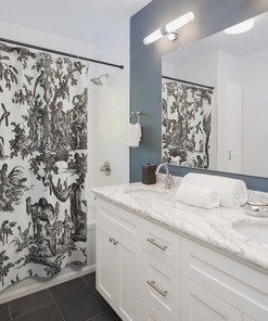 Antique Black Toile de Jouy Print Shower Curtain, Vintage European Pattern, Country Cottage Farmhouse, Bathroom Decor