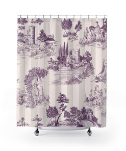 Antique Plum Toile de Jouy Print Shower Curtain, Vintage European Pattern, Country Cottage Farmhouse, Bathroom Decor