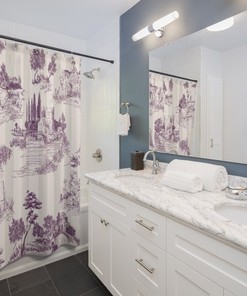 Antique Plum Toile de Jouy Print Shower Curtain, Vintage European Pattern, Country Cottage Farmhouse, Bathroom Decor