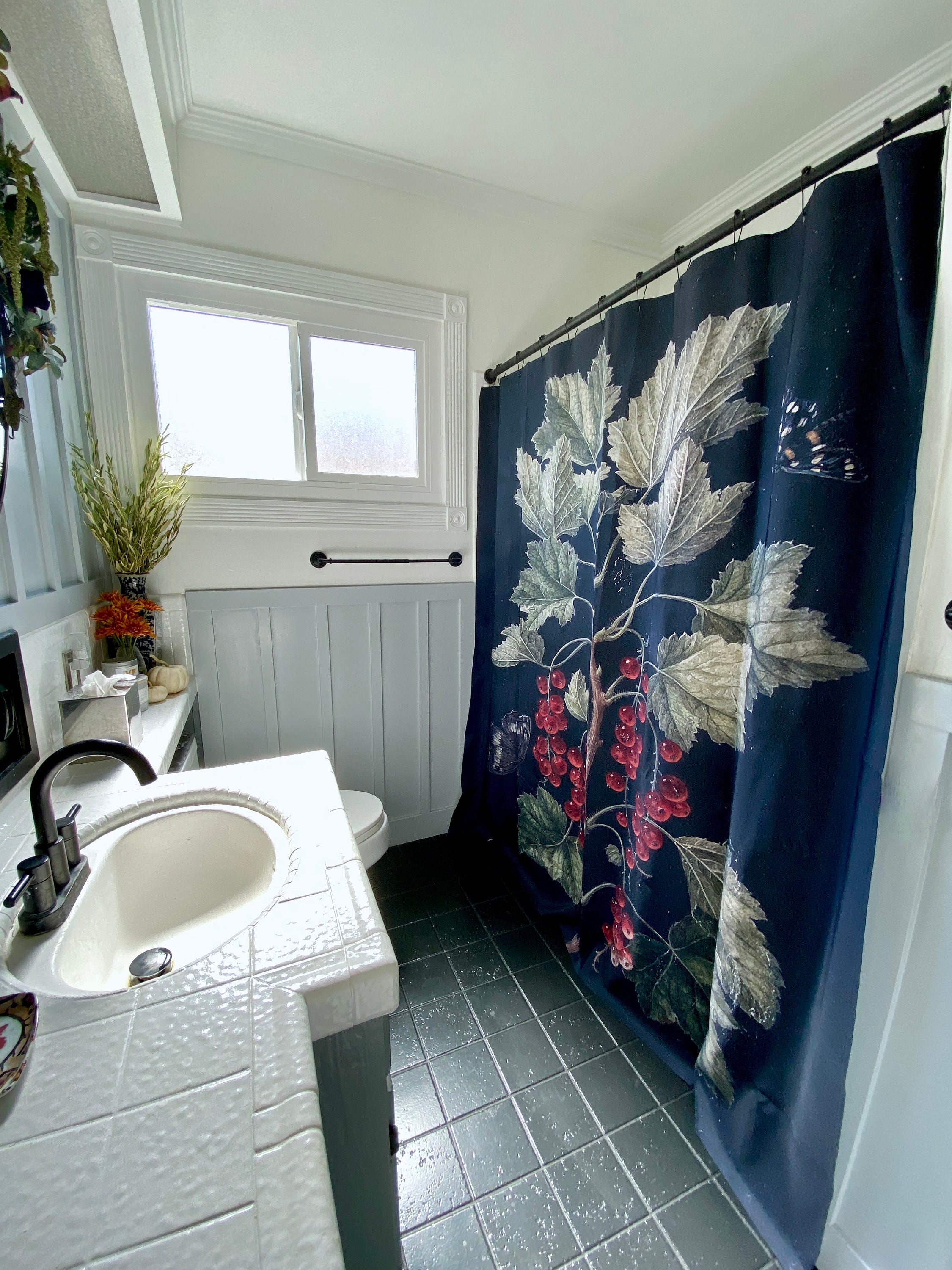 Antique Redcurrants Botanical Shower Curtain For Elegant Bathroom Decor