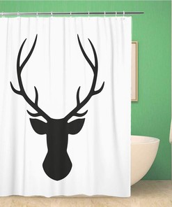 Antler Deer Head Abstract Animal Beast Black Buck Colors Shower Curtain, Waterproof Bathroom Decor Curtain