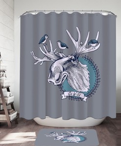 Antler Deer Shower Curtain For Rustic Bathroom Decor