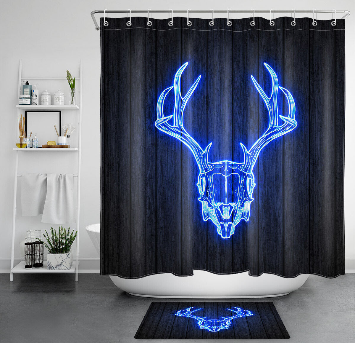 Antlers Rabbit Skull Shower Curtain For Country Bathroom