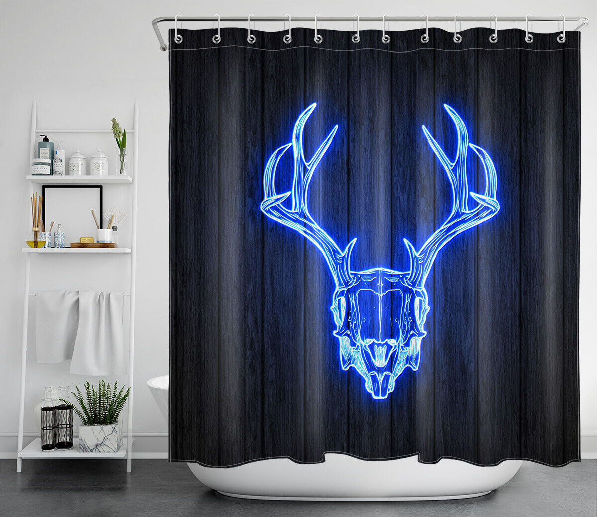 Antlers Rabbit Skull Shower Curtain For Country Bathroom - Image 2