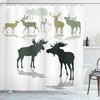 Antlers Shower Curtain With Elk, Deer, And Fawn Forest Print For Nature Lovers