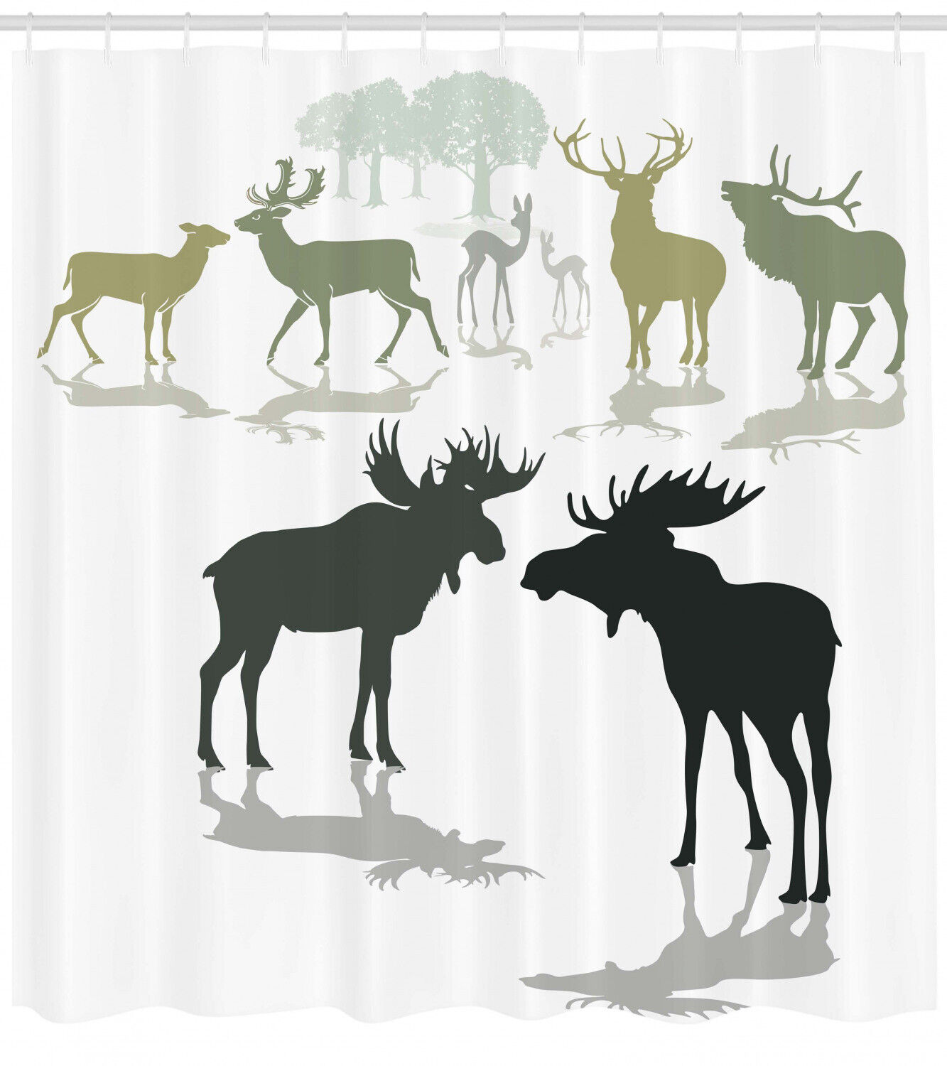 Antlers Shower Curtain With Elk, Deer, And Fawn Forest Print For Nature Lovers - Image 2