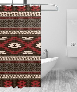 Apache Native American Indian Pattern Shower Curtain For Ethnic Bathroom Decor.