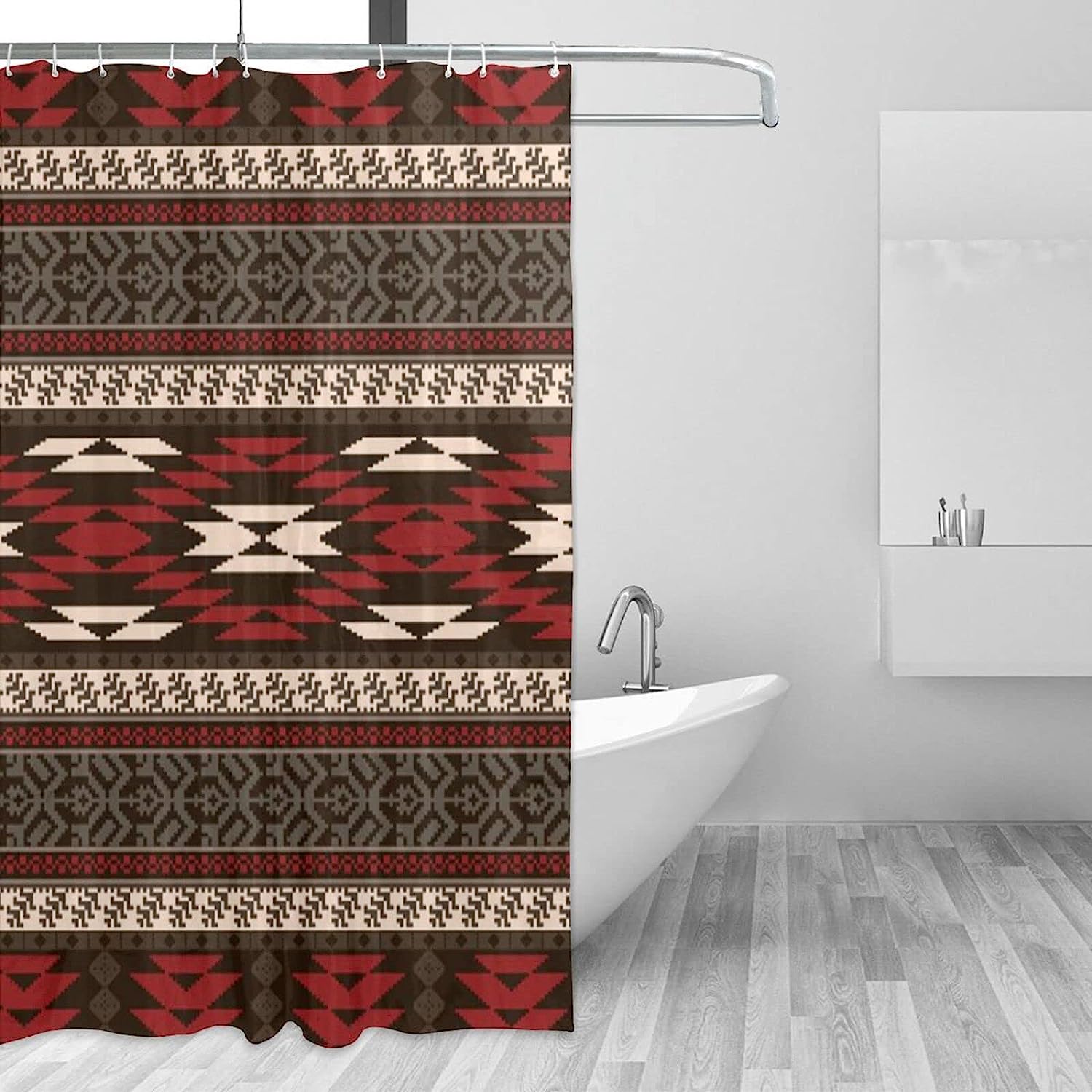 Apache Native American Indian Pattern Shower Curtain For Ethnic Bathroom Decor.