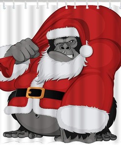 Ape Shower Curtain With Santa Claus Gorilla Design For Animal Lovers