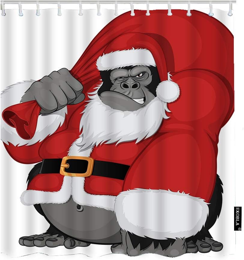 Ape Shower Curtain With Santa Claus Gorilla Design For Animal Lovers