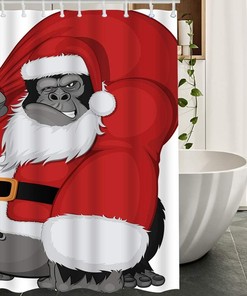 Ape Shower Curtain With Santa Claus Gorilla Design For Animal Lovers