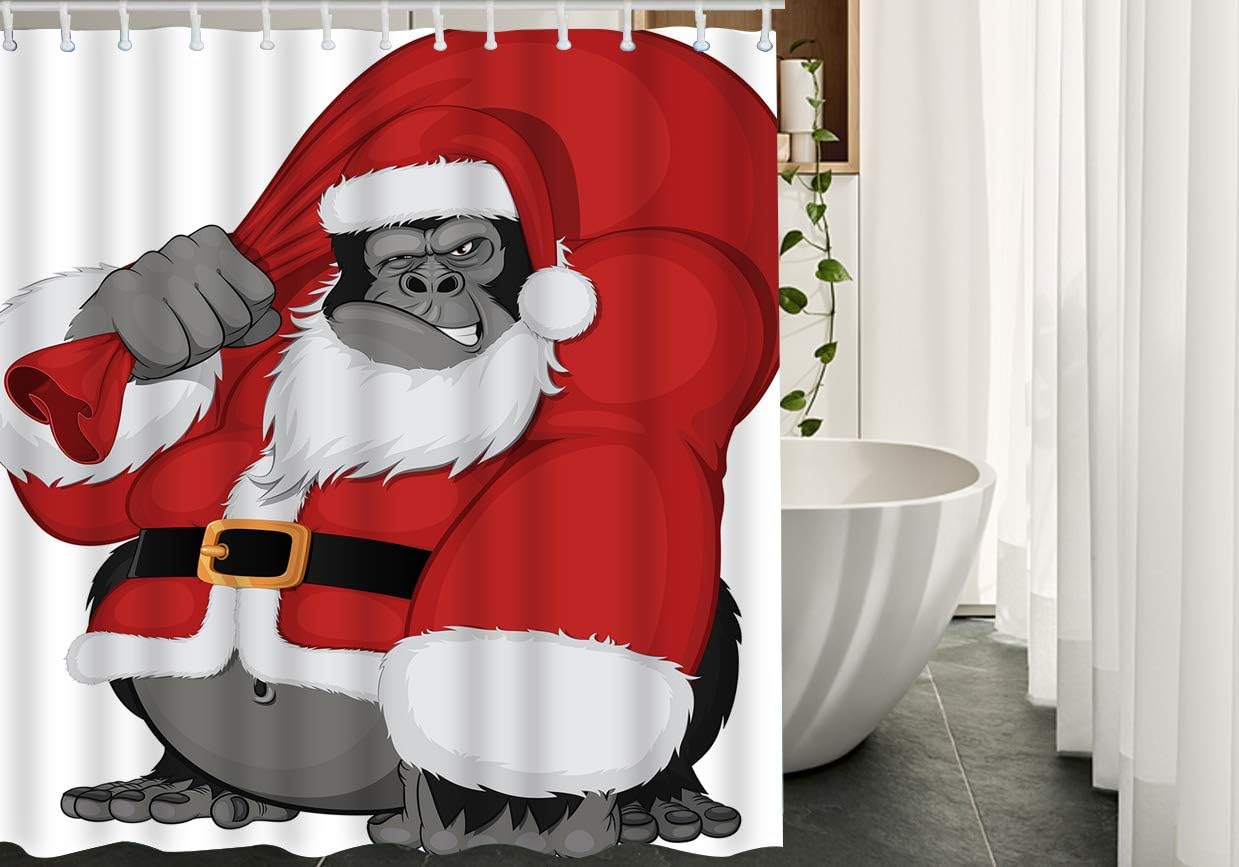 Ape Shower Curtain With Santa Claus Gorilla Design For Animal Lovers