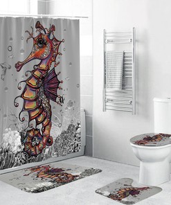 Aqua Blue Sea Horse Print Shower Curtain Bathroom for Under the Sea Bathroom Decor