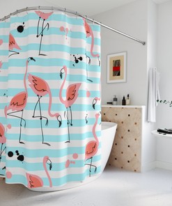 Aqua Blue Watercolor Pink Flamingos Shower Curtain for a Beach House Decor
