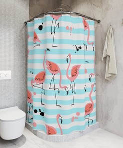 Aqua Blue Watercolor Pink Flamingos Shower Curtain for a Beach House Decor