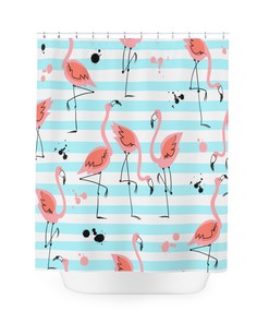 Aqua Blue Watercolor Pink Flamingos Shower Curtain for a Beach House Decor