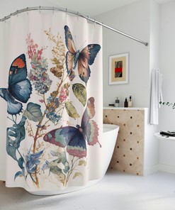 Aqua Cute Butterfly Shower Curtain - Unique Bathroom Decor Idea