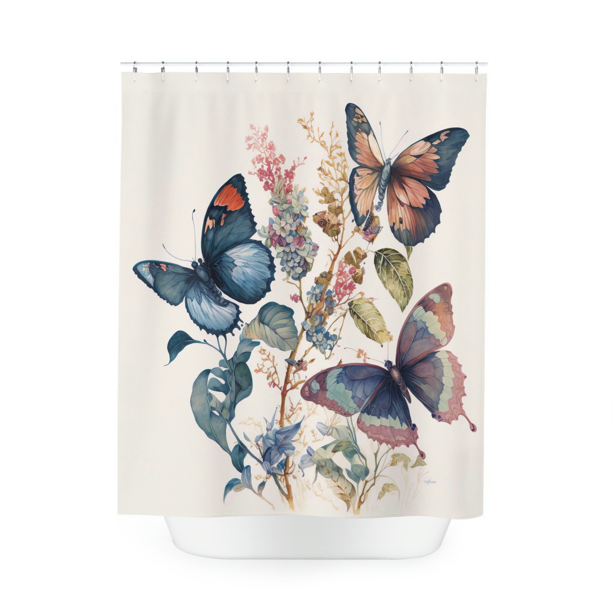 Aqua Cute Butterfly Shower Curtain - Unique Bathroom Decor Idea - Image 2