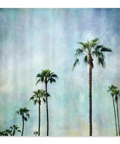 Aqua Home Decor Shower Curtain with Palm Trees and Landscape Design