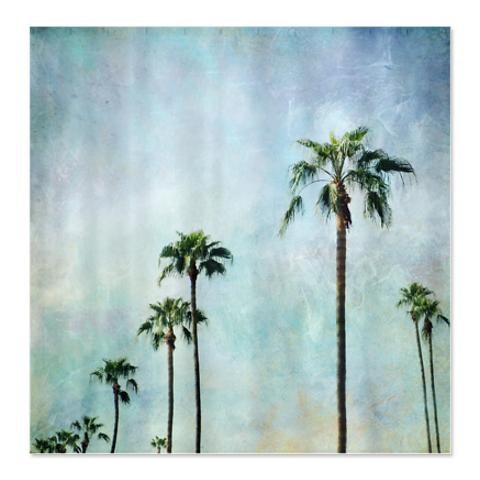 Aqua Home Decor Shower Curtain with Palm Trees and Landscape Design