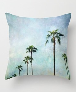 Aqua Home Decor Shower Curtain with Palm Trees and Landscape Design