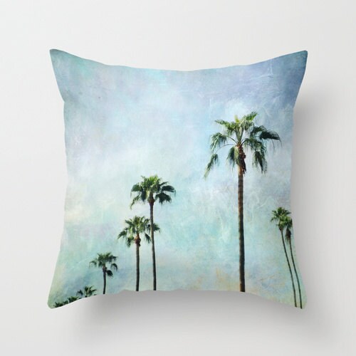 Aqua Home Decor Shower Curtain with Palm Trees and Landscape Design