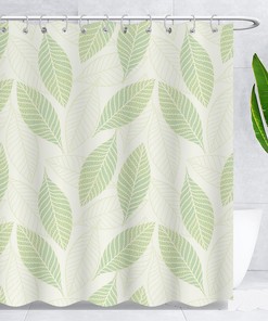 Aqua Leaves Green Leaves Shower Curtain On Light Green Background