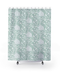 Aqua Mint Floral William Morris Shower Curtain - Fresh Modern Bathroom Decor