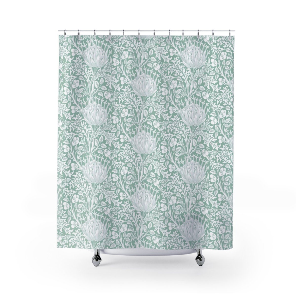 Aqua Mint Floral William Morris Shower Curtain - Fresh Modern Bathroom Decor
