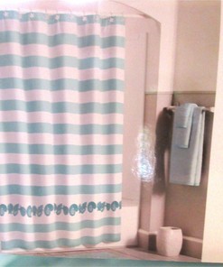 Aqua Stripe Seashells Beach Shower Curtain, Coastal Bathroom Decor With Barnegat Cabana Design