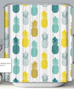 Aqua and Yellow Tropical Fruit Pineapple Shower Curtain