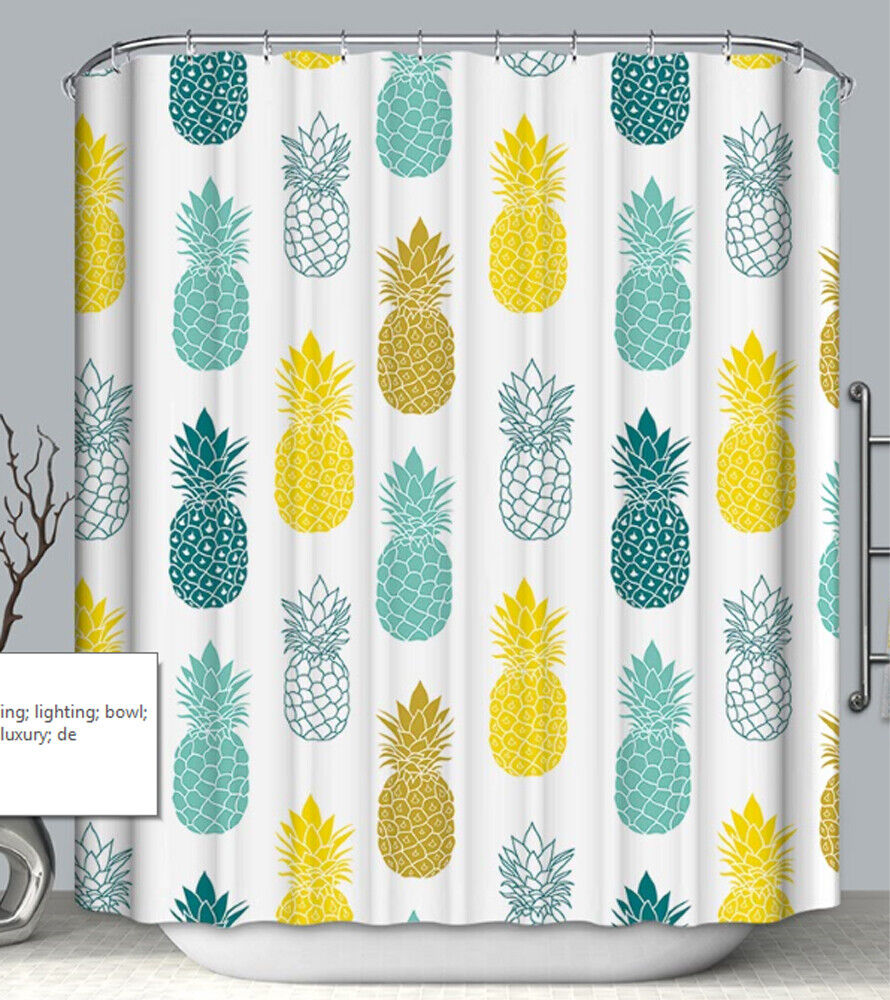 Aqua and Yellow Tropical Fruit Pineapple Shower Curtain