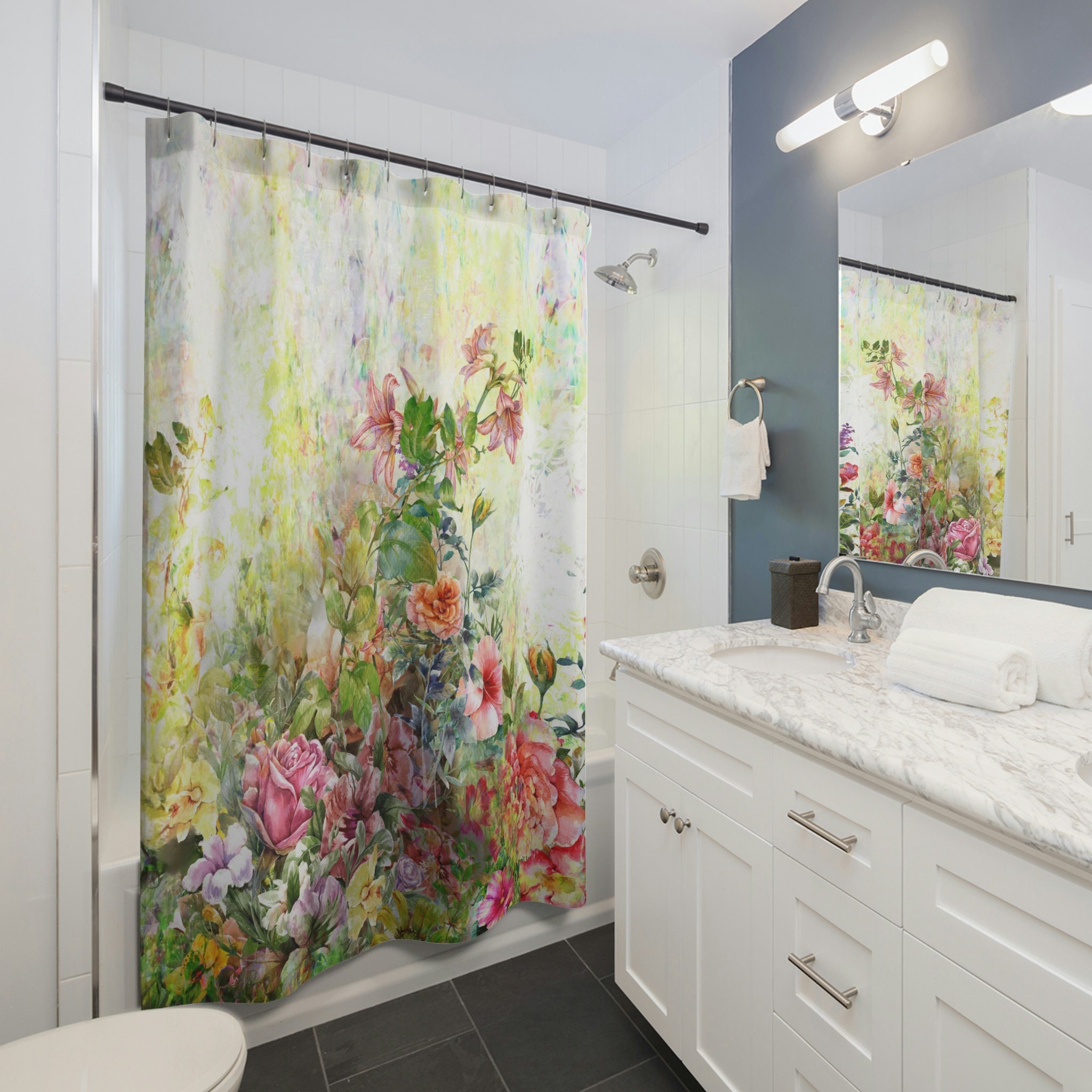 Aquarelle Flower Garden Shower Curtain For Colorful Bathroom Decor - Image 2