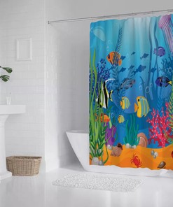 Aquarium Theme Shower Curtain Waterproof Fabric for Ocean Lovers' Bathroom